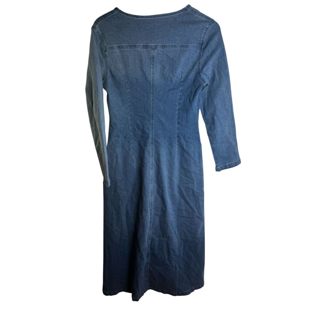 OYROSY V-neck Single-breasted Side-slit Denim Long-sleeved Maxi Dress NWT S - Picture 3 of 5